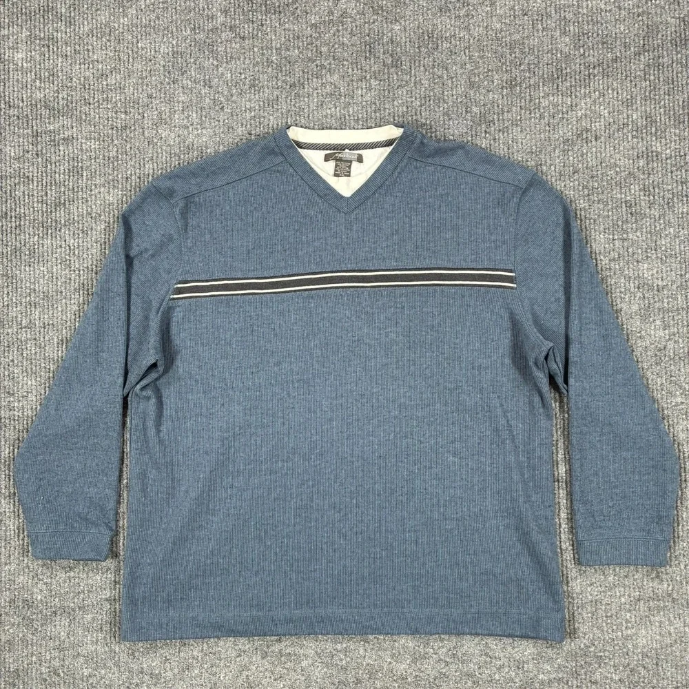 Method Mens Blue V Neck Long Sleeve Sweater Shirt 2XL Striped Casual Pullover